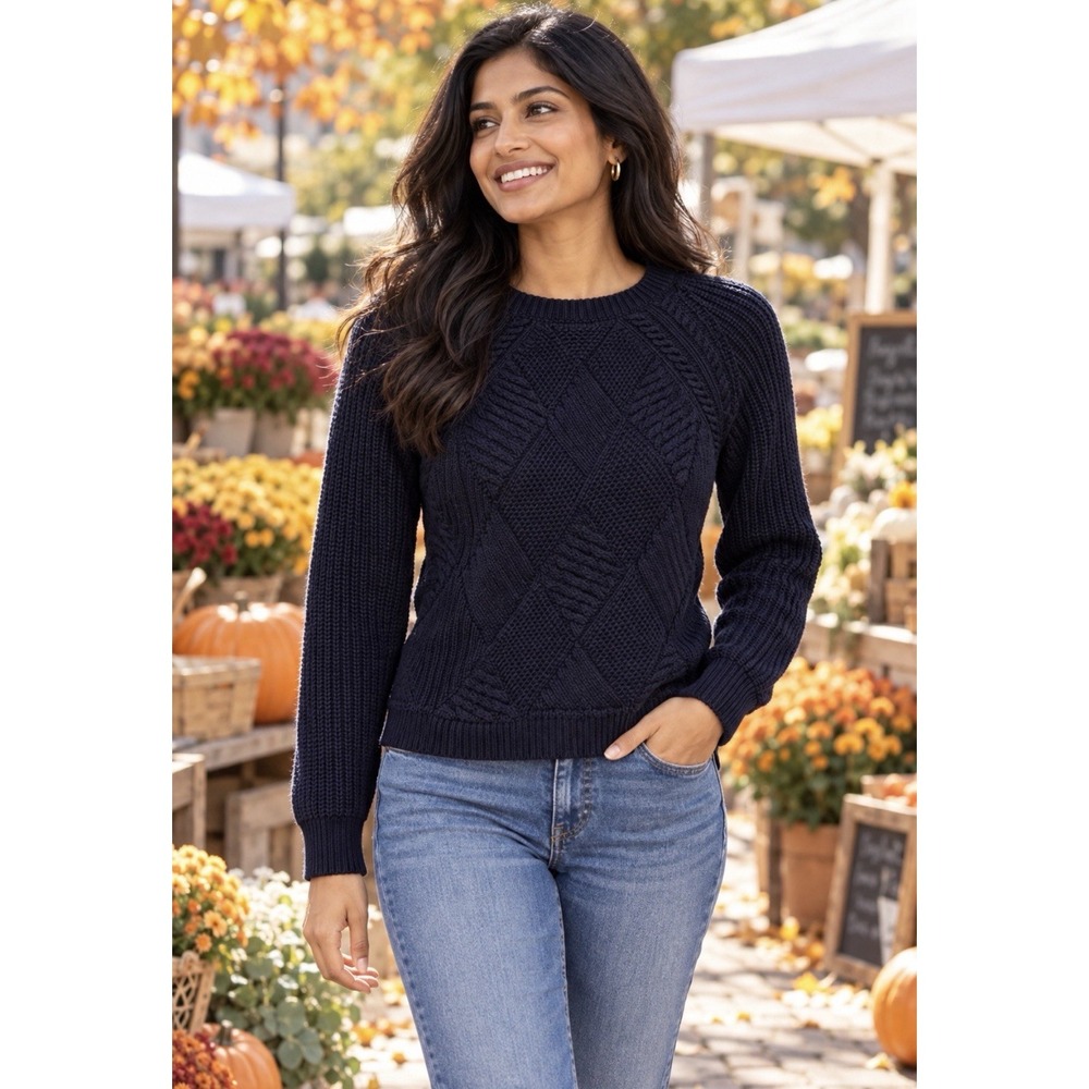 NWT Talbots Women's Size XS Navy Blue Cotton Blend Crew Neck Pullover Sweater